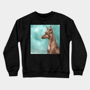 Painting of a Pharaoh Hound Dog on Green Blue Background Crewneck Sweatshirt